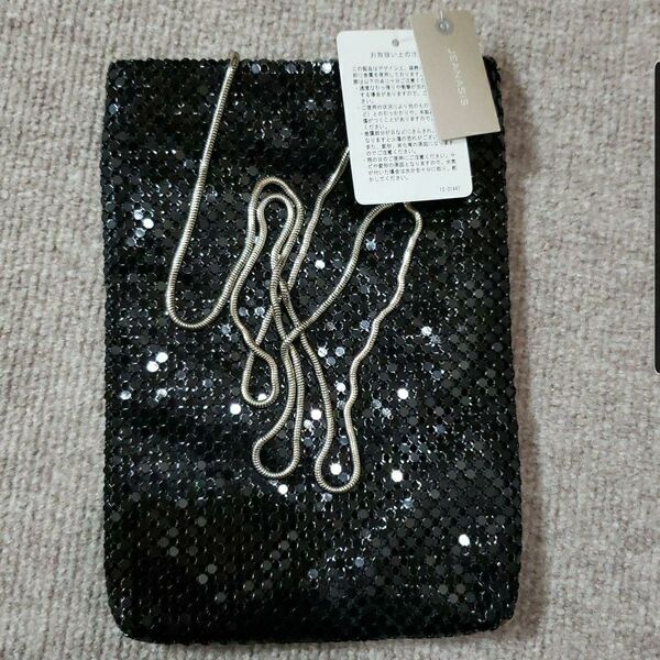 新品 JEANASIS メタルメッシュミニBAGスパンコール ショルダーカバン ブラック