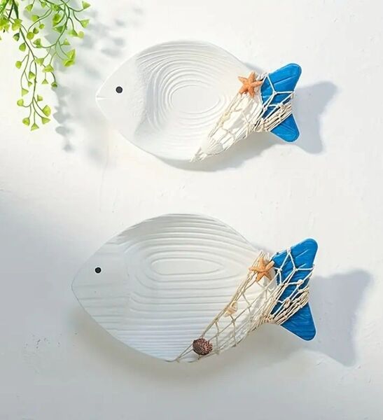 木製 魚 フィッシュ fish 壁掛けオブジェ インテリア ウォールアート 海 オーシャン 夏 ブルー 青 水色 シェル