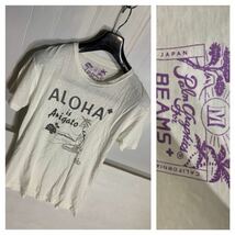 Parm Graphics For BEAMS+ パームグラフィックス ビームス コラボ ALOHA アロハ フラガール スマイル ありがとう 半袖 白 Tシャツ M_画像1