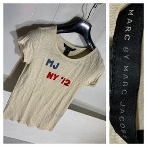 MARC BY MARC JACOBS マーク バイ マークジェイコブス ペルー製 ロゴワッペン デザイン 霜降りベージュ カスタム Tシャツ XS カットソー 肌