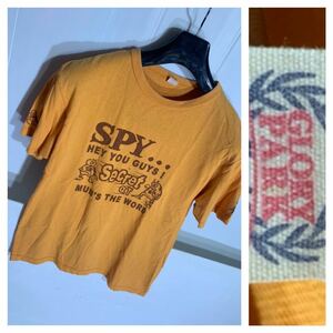 GLORY PARK グローリーパーク フラットヘッド 日本製 オレンジ SPY スパイ 半袖 肉厚 Tシャツ 38 M程 橙 × 焦げ茶