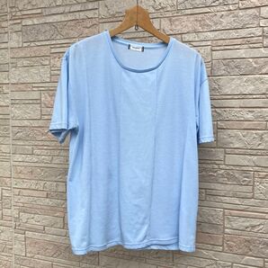 BROWNY ワッフル切り替えカットソー 半袖Tシャツ ゆったりM ライトブルー水色 無地 爽やか 薄手
