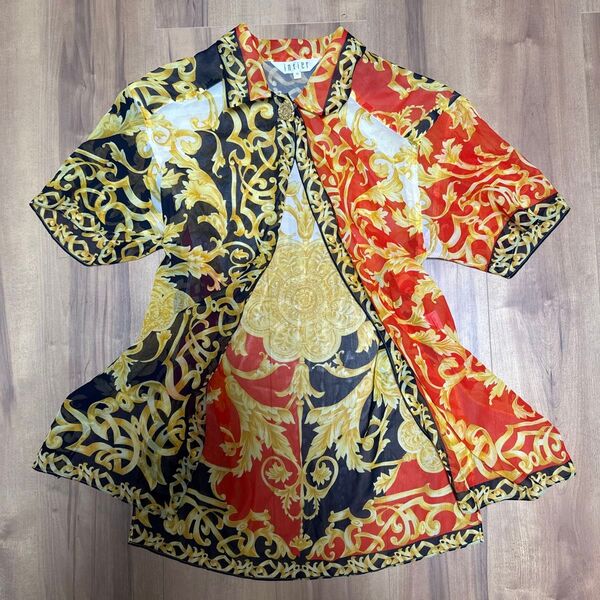 古着 シースルー 半袖シャツ シアーシャツ スカーフ柄 総柄