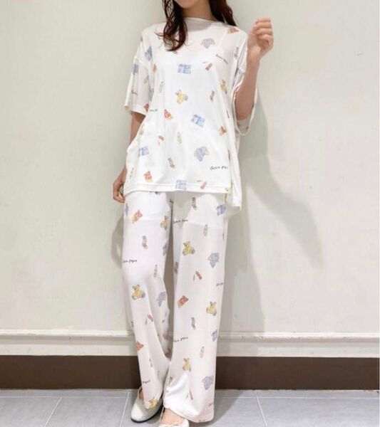 新品 ジェラートピケ ROOM柄Tシャツ&ロングパンツ 上下セット
