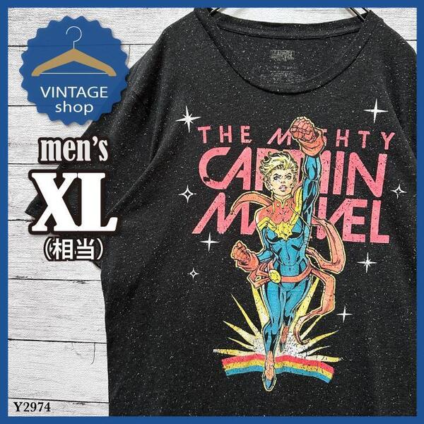 【MARVEL】古着Tシャツ半袖メンズキャプテンマーベルXL相当ダークグレー
