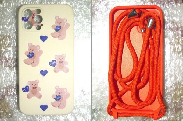 【未使用】iPhone 12 スマホケース 2個セット くまさん オレンジシリコンストラップ付