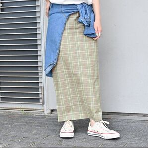 【【7月15日まで値下げ】未使用・タグ付き】リネンライク チェック ムジタイトスカート