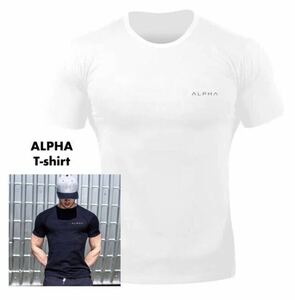 【M-size】ALPHA II Tシャツ ホワイト/筋トレ/スポーツ/ウェア/メンズ/ゴールド/ベンチ/カネキン/ジム/ダンベル/BCAA/プロテイン/COR/