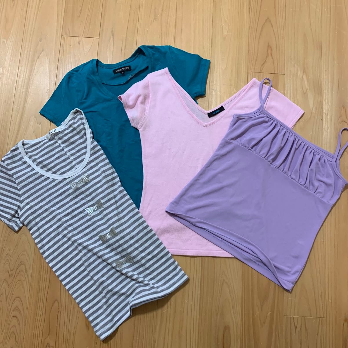 Tシャツキャミソール　4着セット　きれいめ　ピンク　パープル　ボーダー　グリーン