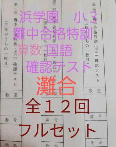 浜学園 小3 灘中合格特訓 算数 国語 確認テスト 灘合 3年生