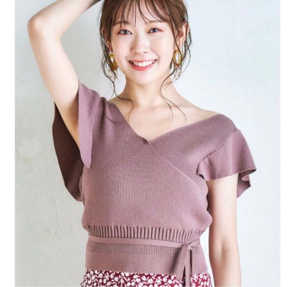 MERCURYDUO カシュクールラッフルコンパクトニット ブラウン サマーニット 渡辺美優紀