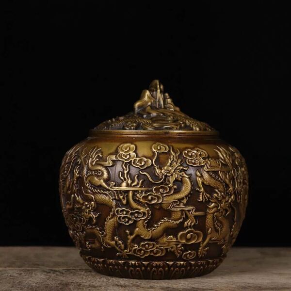 中国骨董 乾隆年製 九龍茶缶 超細工唐物 置物 古玩 唐物 中国美術