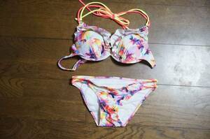  new goods brand swimsuit PEAK&PINEpi-k and pine 158015 colorful pop . cocos nucifera pattern frill wire bikini swimsuit 158015 size 9M