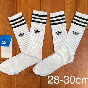 新品 アディダス L(28-30cm) ソリッド クルーソックス 白2足セット