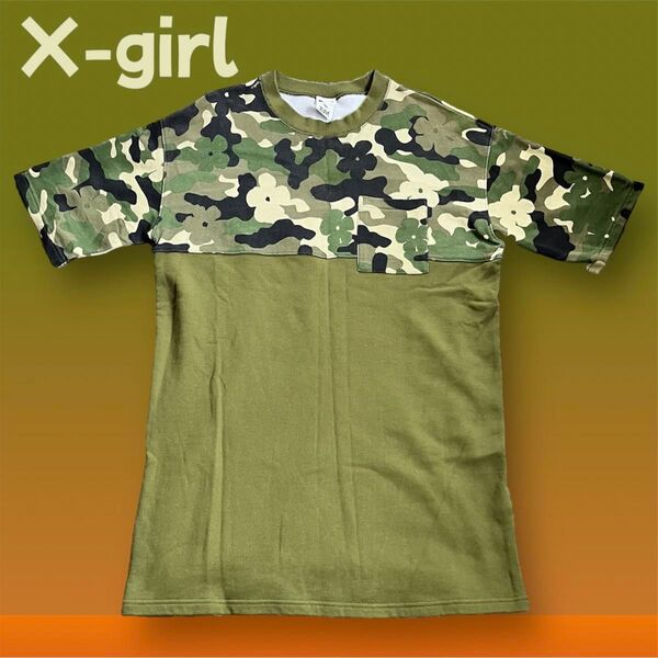 【X-girl】迷彩 切替 スウェットミニワンピ チュニック