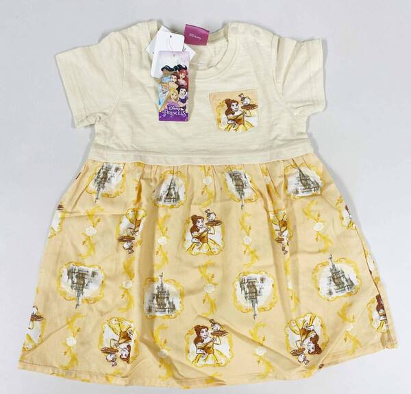 新品 90 ★ コストコ 美女と野獣 ベル ワンピース ディズニー プリンセス 半袖 コットン ドッキング ワンピ Disney Princess BELLE 黄色