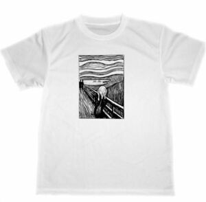 Art hand Auction Edvard Munch The Scream 흑백 드라이 티셔츠 페인팅 아트 굿즈, 중간 사이즈, 크루 넥, 편지, 심벌 마크
