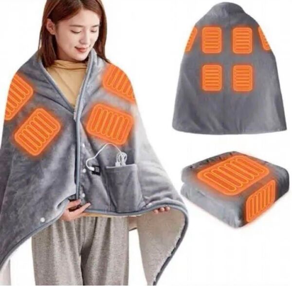 CHOSHOME 電気毛布 着る毛布 三段階温度調整 100×65cm グレー 新品未使用 電熱ベスト 加熱ベスト あったかい