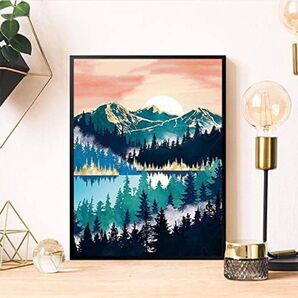 30×40cm ダイヤモンドアート 風景 5D DIYモザイク全面貼り付けタイプダイヤモンド塗装キット、自然 森の日の出 山水園