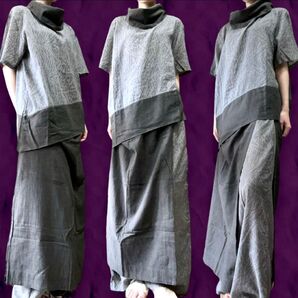 フリーサイズ インド製 ワイドパンツのセットアップ 3点セット おしゃれ アジアン エスニック 春夏秋