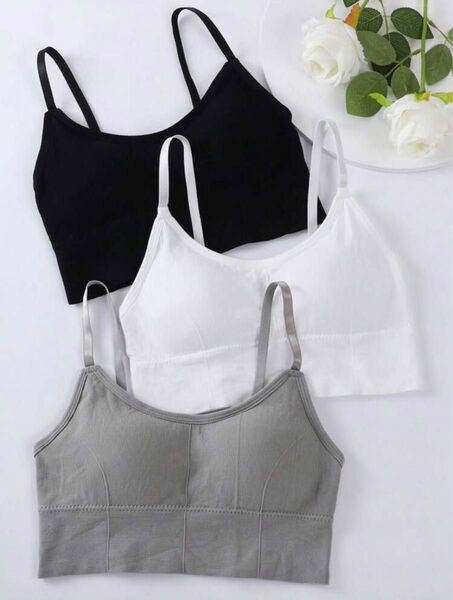 ¥1780→¥1680【3枚セット】カップ付きクロップドキャミソール S ブラトップ インナー ショート丈