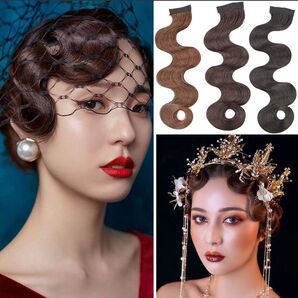 フィンガーウェーブ ウィッグ ブラック 前髪 つけ毛 ヘアーオーナメント ダンス
