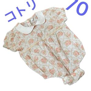 コトリ 花柄 襟付き 半袖 ロンパース 70サイズ
