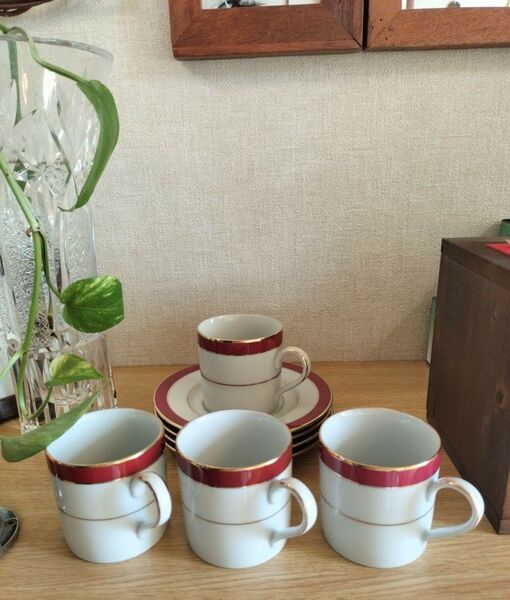 【未使用】Ashford ROYAL BORDEAUX アッシュフォード 赤 4客分 ゴールド カップ ソーサー
