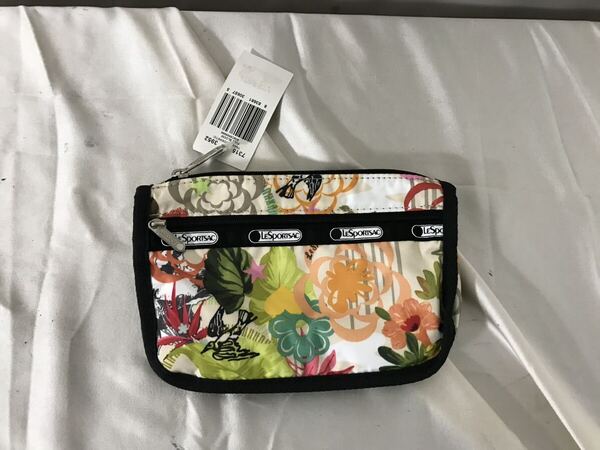 新品未使用本物レスポートサックLESPORTSACナイロンプリントミニポーチバッグバックレディースメンズゴルフ旅行トラベル白ホワイト柄