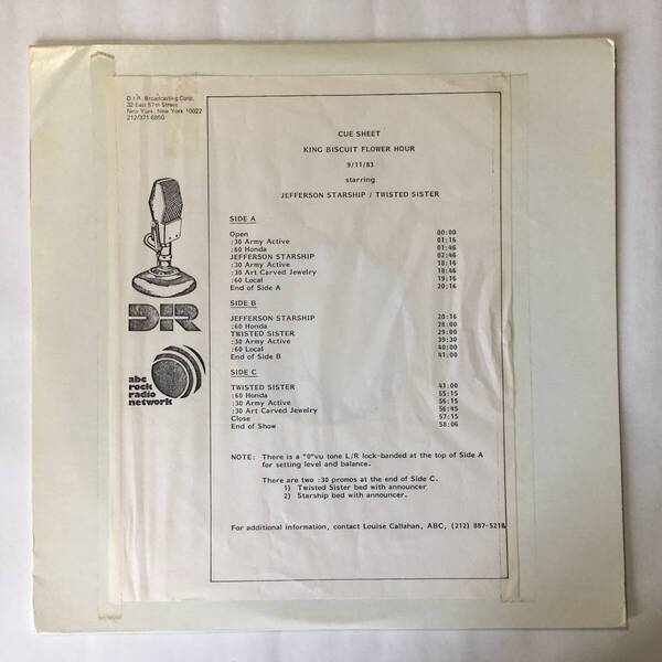 TWISTED SISTER JEFFERSON STARSHIP KING BISCUIT FLOWER HOUR 9/11/83