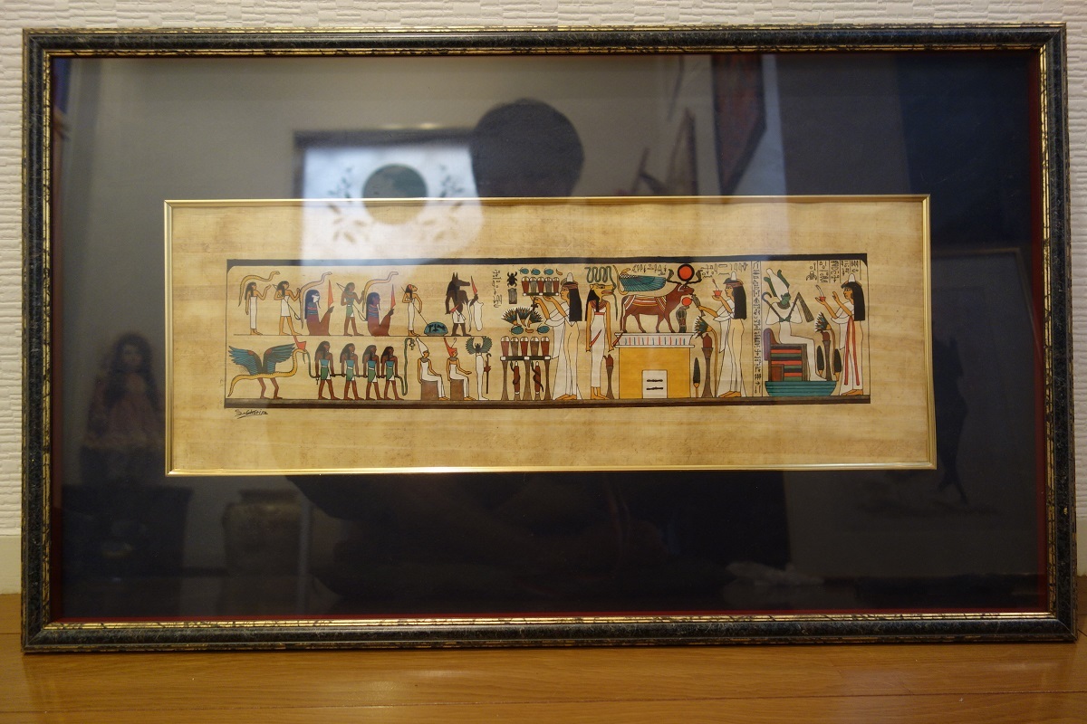 손으로 그린 이집트 파피루스 그림, 수공, 43x73cm, 취미, 문화, 삽화, 다른 사람