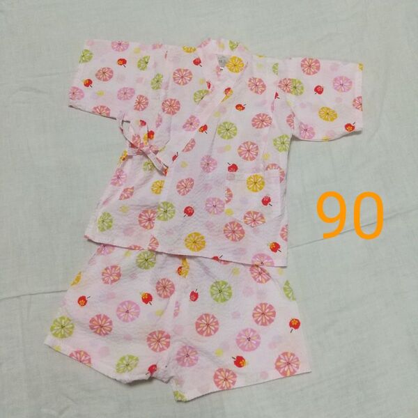 used キッズ 甚平 じんべい 90 ピンク 女の子 和柄 夏休み お祭り 夏祭り 花火大会