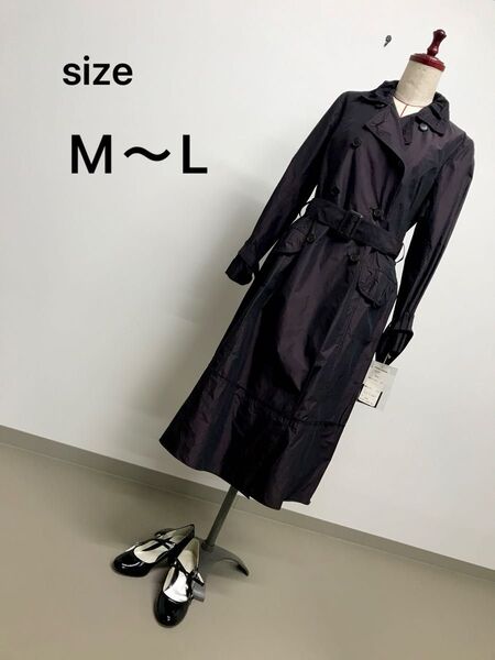 紫 サテンコート m~L アウター きれいめ ベルト付 春夏 トレンチコート