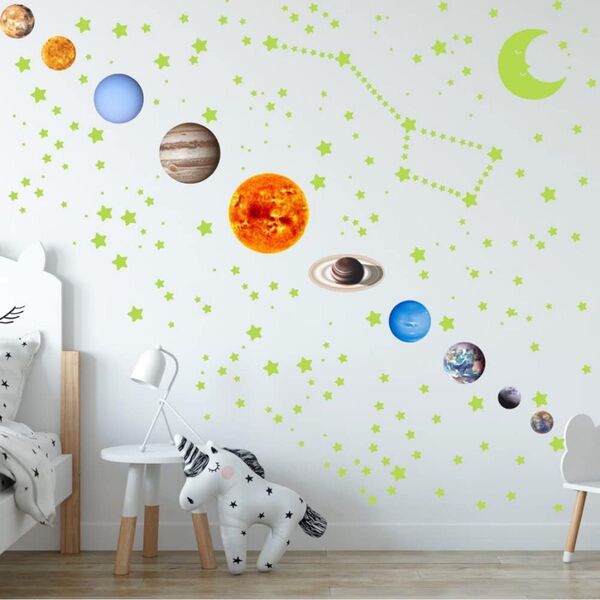 蓄光シール 光るステッカー ウォールステッカー 子供部屋 宇宙 太陽系 惑星 星 新品 夜光