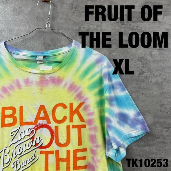 FRUIT OF THE LOOM フルーツオブザルーム カラフル Tシャツ 半袖 クルーネック メンズ XL 絞り タイダイ プリントデザイン 古着 TK10253