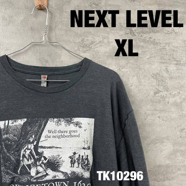 NEXT LEVEL ネクストレベル Tシャツ 半袖 チャコール XL メンズ コットン クルーネック 夏服 ビッグプリント USA 海外輸入 古着 TK10296