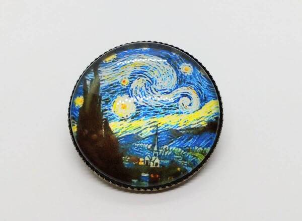 送料無料 星月夜 ゴッホ 名画 名作 怪作 偽物多し 安全ピン バッジ バッヂ アメリカン雑貨 スマアク