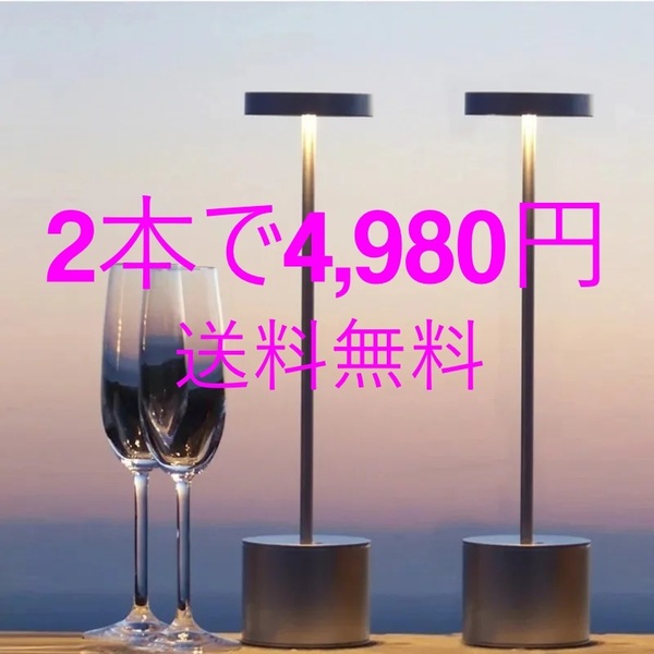 クリスマスに最適 プレゼントにも!【2本セット】LEDテーブルスタンド ランプ タイプC充電 タッチセンサー【シルバー】【送料無料】B
