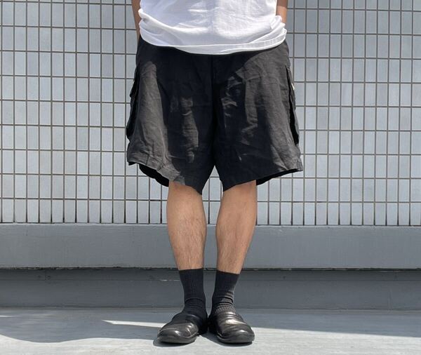 PERRY ELLIS リネン混カーゴショートパンツ38 VINTAGEブラック