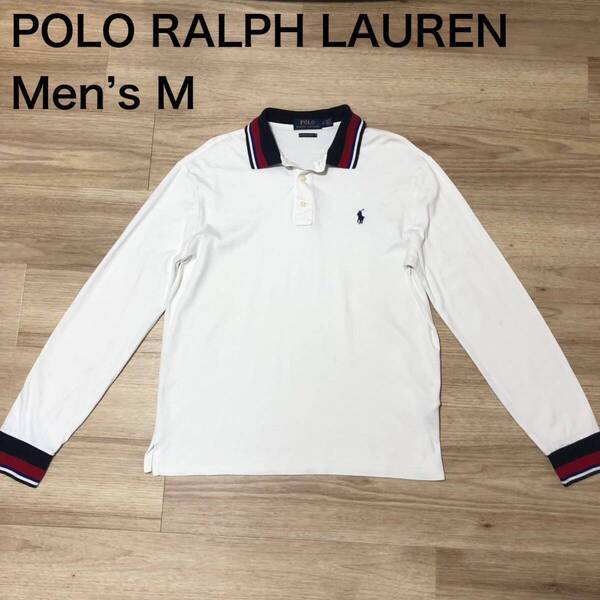 【送料無料】POLO RALPH LAUREN 薄手半袖ポロシャツ 白 メンズMサイズ ポロラルフローレン