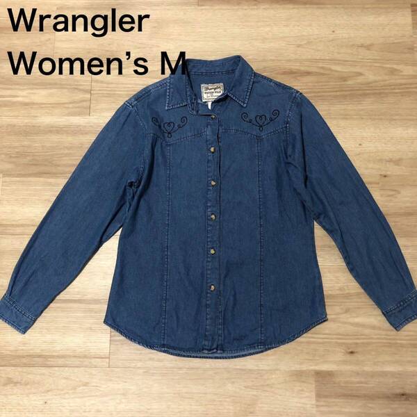 【送料無料】Wrangler デニム長袖ウエスタンシャツ レディースMサイズ ラングラー長袖シャツ