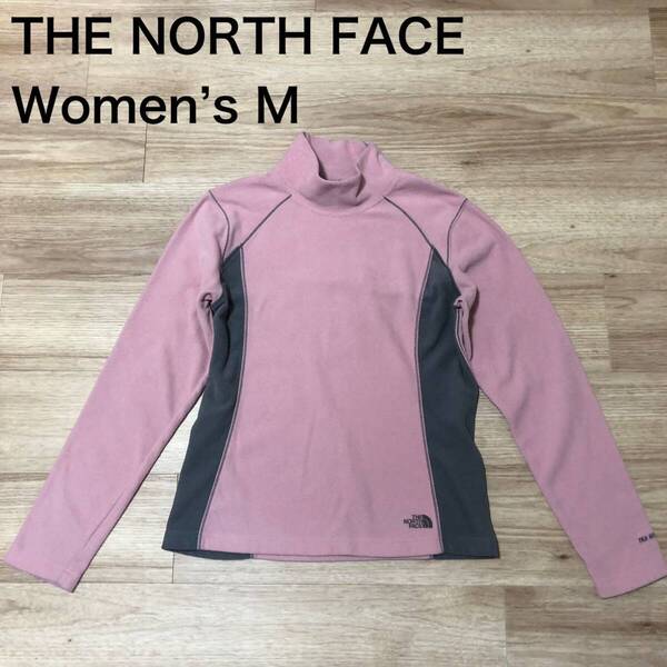 【送料無料】THE NORTH FACE薄手フリース生地ハイネック長袖シャツピンクグレー レディースMサイズ ザノースフェイスロンTシャツセーター