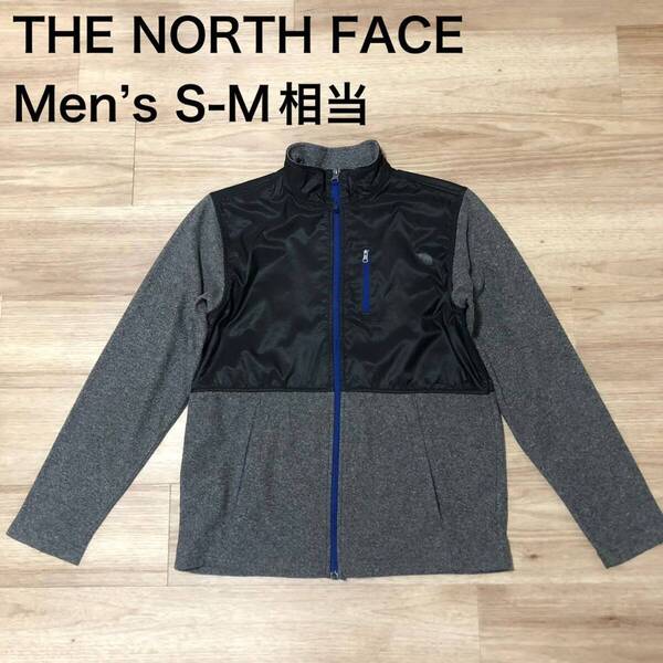 【送料無料】THE NORTH FACEナイロン切り返し薄手フリースジャケット黒グレー メンズS-Mサイズ相当 ザノースフェイスジップアップ