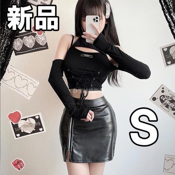 【大人気につき在庫わずか!次入荷未定!最終値下げ!新品未使用】レザー ミニスカート ファスナー 黒 S CHA020610S