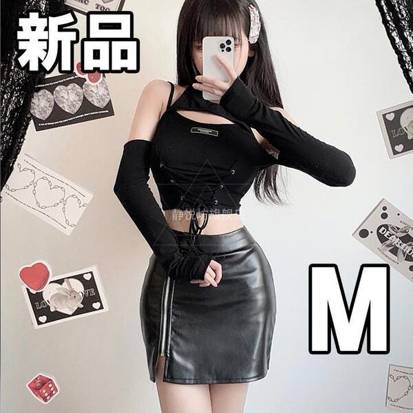 【大人気につき在庫わずか!次入荷未定!最終値下げ!新品未使用】 レザー ミニスカート ファスナー 黒 M CHA020610M
