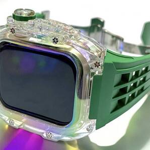 オーロラM☆アップルウォッチバンド ラバーベルト カバー Apple Watch クリア ケース 44mm45mm 4 5 6 7 8 9se スポーツ メンズ レディース