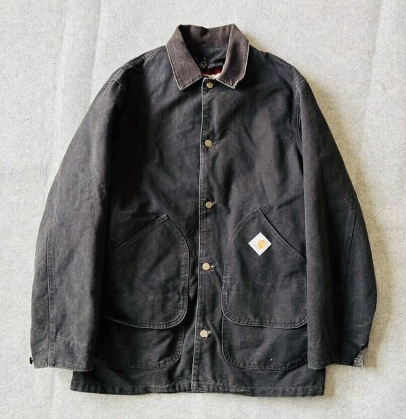 USA製 M カバーオール Carhartt カーハート ブラック 黒 ワーク チョアコート アメリカ製 バイカー ハンティングジャケット アメカジ