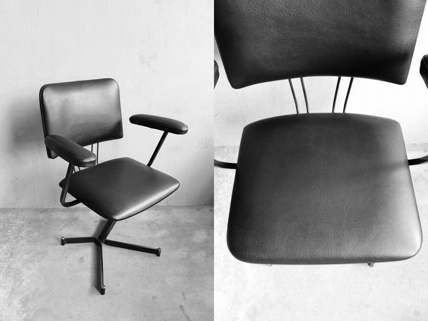 アンティーク フランス メタル×レザー デスクチェア A [csm-2120