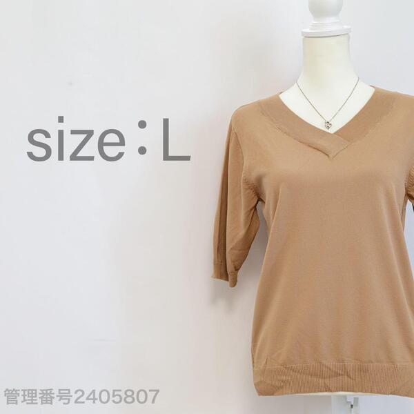 【最終値下げ】薄手サマーニット Vネックハーフスリーブ プルオーバートップス モカ L