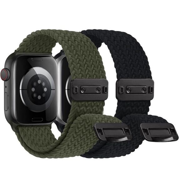 アップルウォッチ バンド ナイロン 41mm 40mm 38mm 編み込みApple Watch バンド マグネット 強力磁気バックル スポーツバンド ゴム2本黒緑